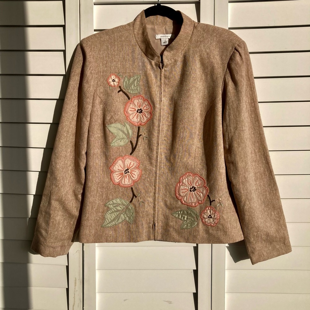 Dressbarn Floral Embroidered Linen Blend Jacket | Size 10 - Picture 3 of 16